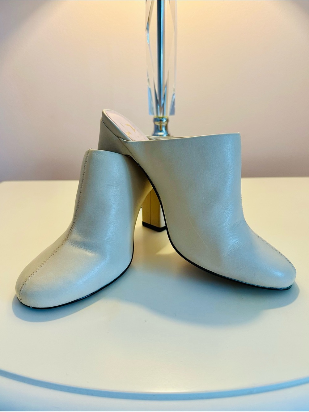 Ted Baker Cream Leather Block Heel Mules